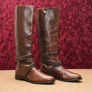 Cole Haan Women Dark Brown Leather Riding Vintage Y2K Knee Boots sz 10